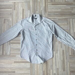 Van Heusen Light Gray and White Micro Geometric Dress Shirt slim fit 44” chest